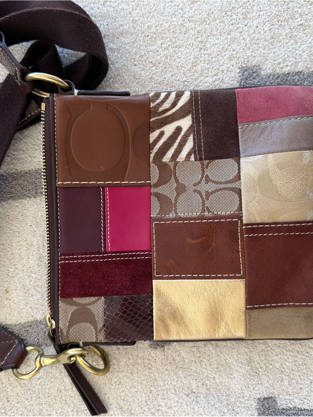 Coach Patchwork Crossbody in Brown, Pink & Gold Tones - Picture 2 of 10